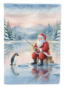 Santa Claus Ice Fishing on the Lake Christmas House Flag Large Porch Sleeve Pole Decorative Outside Yard Banner Artwork Wall Hanging, Polyester