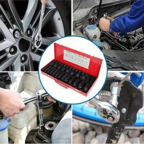35PCS 1/2" Drive Red Deep Impact Socket Set - Metric 8-32mm for Spindle Axle Nuts, Heavy Duty with Portable Case for Garage