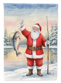 Fishing Santa Claus with Catfish Christmas House Flag Large Porch Sleeve Pole Decorative Outside Yard Banner Artwork Wall Hanging, Polyester