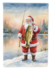 Fishing Santa Claus with Largemouth Bass Christmas House Flag Large Porch Sleeve Pole Decorative Outside Yard Banner Artwork Wall Hanging, Polyes