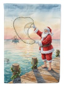 Fishing Santa Claus with Castnet Christmas House Flag Large Porch Sleeve Pole Decorative Outside Yard Banner Artwork Wall Hanging, Polyester
