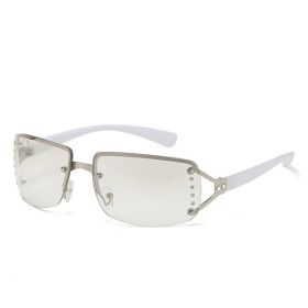 New Sunglasses Luxury Brand Design Fashionable Y2K Women Sun Glasses Camping Cycling Fishing Retro Frameless Uv400 Men Sunnies (Lenses Color: White Mercury)