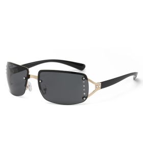 New Sunglasses Luxury Brand Design Fashionable Y2K Women Sun Glasses Camping Cycling Fishing Retro Frameless Uv400 Men Sunnies (Lenses Color: Black Gray)