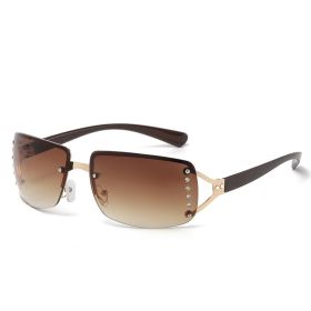 New Sunglasses Luxury Brand Design Fashionable Y2K Women Sun Glasses Camping Cycling Fishing Retro Frameless Uv400 Men Sunnies (Lenses Color: Tea)