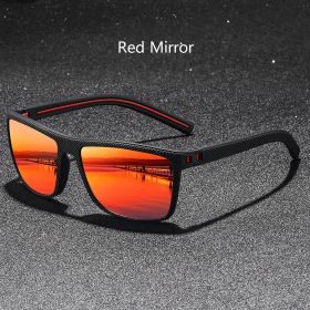 Classic Vintage Check Pattern Square Sunglasses Men Women Fashion Fishing Driving Man Sun Glasses UV400 Retro Eyewear (Frame Color: ZENOTTIC, Lenses Color: Red Mirror)