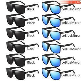 Fashion Vintage Square Sunglasses Men Women Luxury Brand Designer Men's Sun Glasses Driving Fishing UV400 Eyewear Man (Lenses Color: 12PCS(6Black-6Blue))