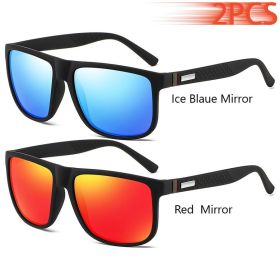 Fashion Vintage Square Sunglasses Men Women Luxury Brand Designer Men's Sun Glasses Driving Fishing UV400 Eyewear Man (Lenses Color: IceBlue-RedMirror)