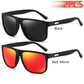 Fashion Vintage Square Sunglasses Men Women Luxury Brand Designer Men's Sun Glasses Driving Fishing UV400 Eyewear Man (Lenses Color: Black-RedMirror)