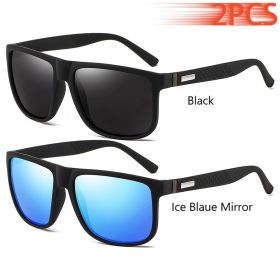 Fashion Vintage Square Sunglasses Men Women Luxury Brand Designer Men's Sun Glasses Driving Fishing UV400 Eyewear Man (Lenses Color: Black-IceBlueMirror)