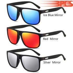 Fashion Vintage Square Sunglasses Men Women Luxury Brand Designer Men's Sun Glasses Driving Fishing UV400 Eyewear Man (Lenses Color: IceBlue-Red-Silver)