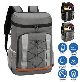 Cooler Backpack 36 Can Leakproof Insulated Cooler Backpack with 25L/6.6Gal for Picnic Camping Beach Hiking Fishing Travel (Color: Grey)