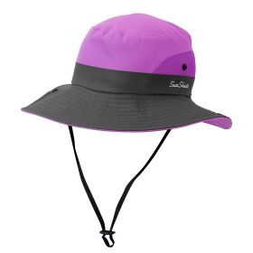 Women Summer Sun Bucket Hats Foldable UV Protection Cotton Cap Wide Brim Floppy Cap Packable Ponytail Mesh Travel Hat For Beach Fishing Camping T (Color: Purple, size: One size)