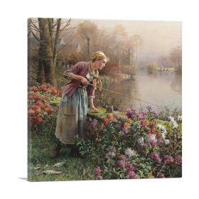 Brittany Girl Fishing (Type: Standard Framed Canvas Print, size: 30" x 30" / 70cm x 70cm (approx))