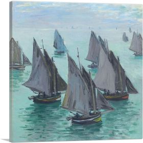 Fishing Boats Calm Sea 1868 (Type: Standard Framed Canvas Print, size: 30" x 30" / 70cm x 70cm (approx))
