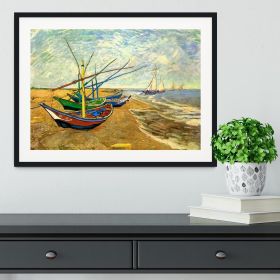Fishing Boats on the Beach at Saintes-Maries by Van Gogh Framed Print (Color: White/No White Edging, size: 48" x 32" / 120cm x 80cm (approx))